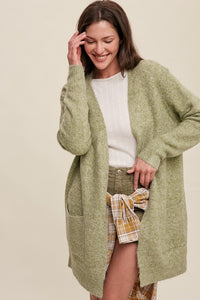 Two Pocket Open-Front Long Knit Cardigan
