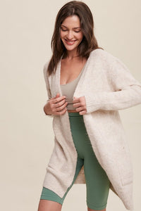 Two Pocket Open-Front Long Knit Cardigan