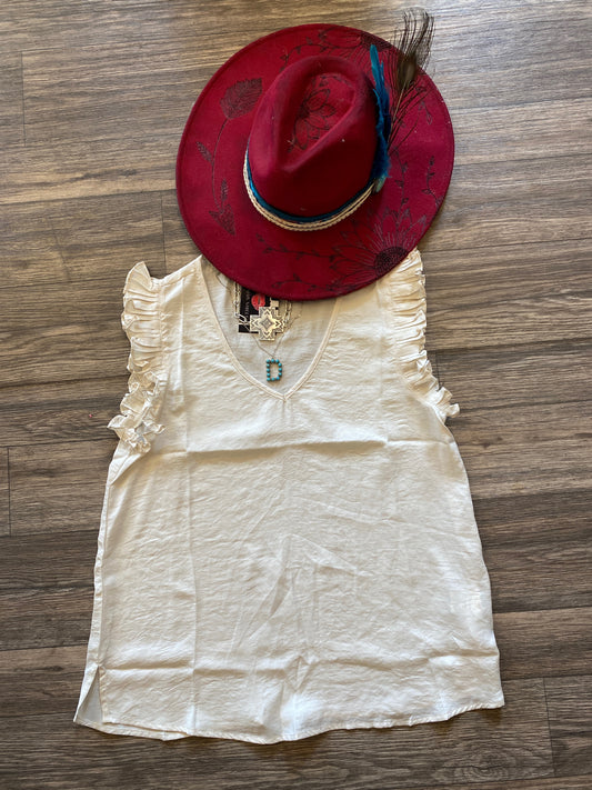 Ruffle Sleeve Cream Top