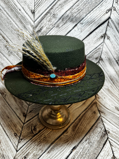 Olive & Turquoise Custom Felt Hat