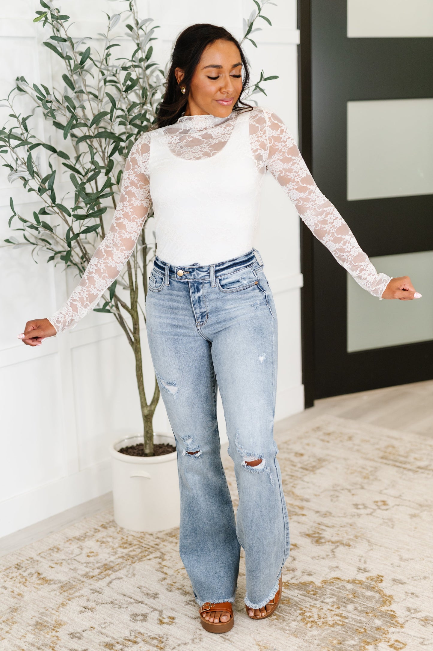 Sheer Intentions Lace Layering Top in Ivory