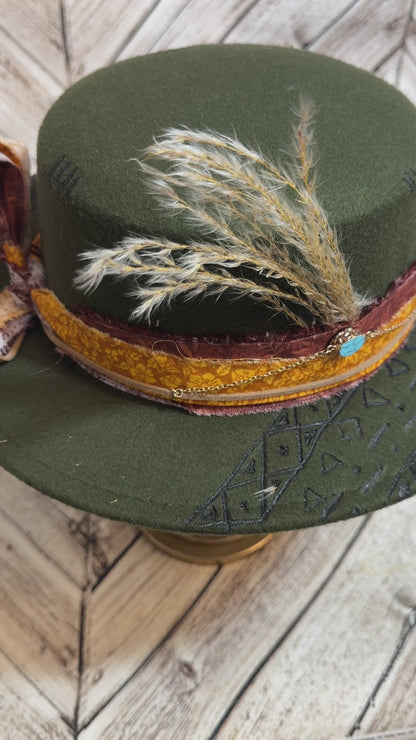 Olive & Turquoise Custom Felt Hat