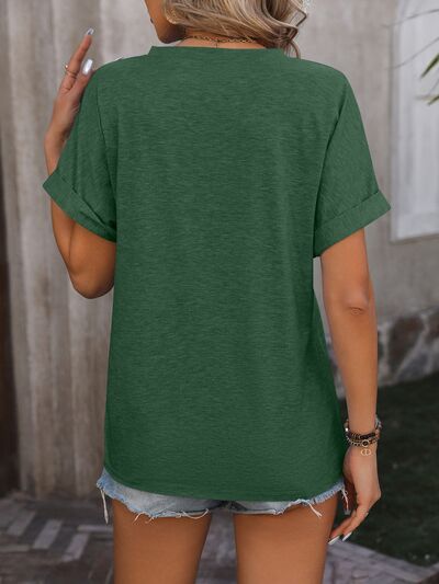 Notched Buttoned Short Sleeve T-Shirt