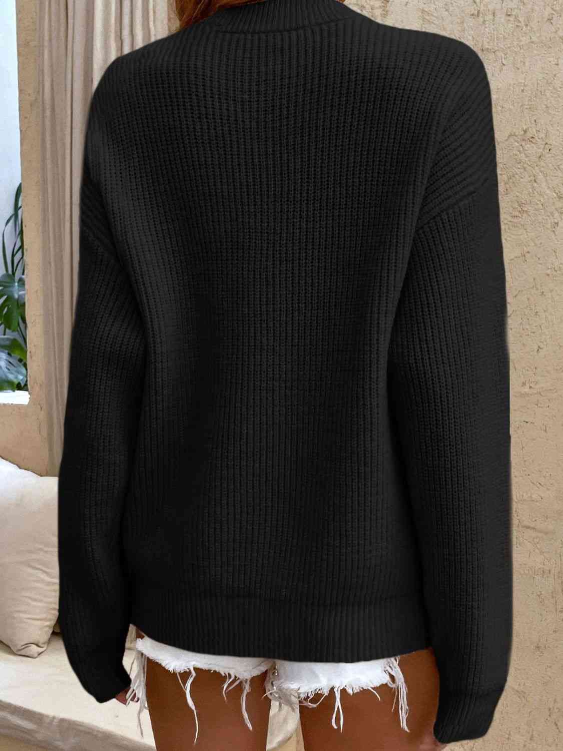 Round Neck Ribbed Button-Down Sweater