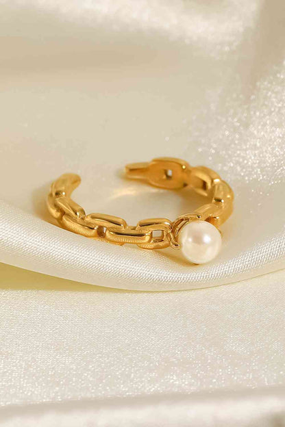 Pearl Stainless Steel Open Ring
