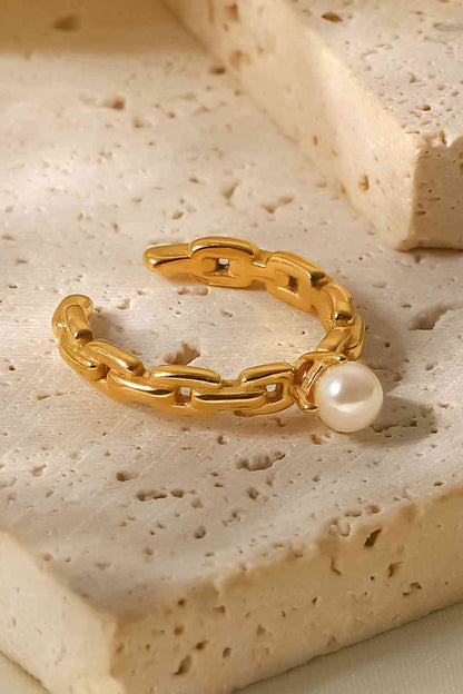 Pearl Stainless Steel Open Ring
