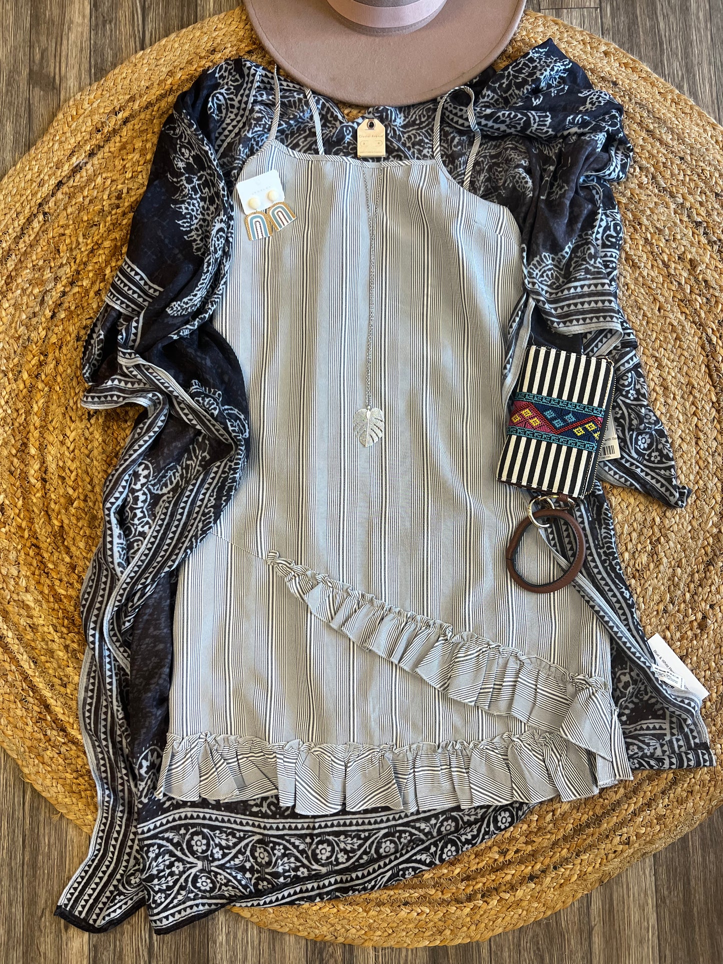 Gray & White Striped Spaghetti Strap Dress